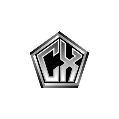 Modern geometrik gümüş stil tasarımlı CX Monogram logo harfi. Geometrik şekil yuvarlanmış, daire dikdörtgeni ve üçgen şekil logosu dizaynı