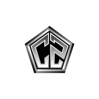 Modern geometrik gümüş stil tasarımlı CZ Monogram logo harfi. Geometrik şekil yuvarlanmış, daire dikdörtgeni ve üçgen şekil logosu dizaynı
