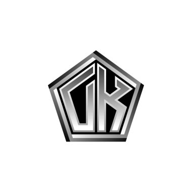 Modern geometrik gümüş şekilli DK Monogram logo harfi. Geometrik şekil yuvarlanmış, daire dikdörtgeni ve üçgen şekil logosu dizaynı