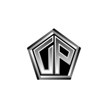 DP Monogram logo harfinin modern geometrik gümüş tasarımı. Geometrik şekil yuvarlanmış, daire dikdörtgeni ve üçgen şekil logosu dizaynı