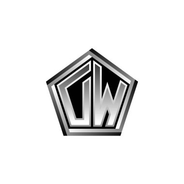 Modern geometrik gümüş şekilli DW Monogram logo harfi. Geometrik şekil yuvarlanmış, daire dikdörtgeni ve üçgen şekil logosu dizaynı