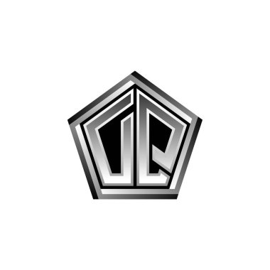 Modern geometrik gümüş stil tasarımlı DQ Monogram logo harfi. Geometrik şekil yuvarlanmış, daire dikdörtgeni ve üçgen şekil logosu dizaynı