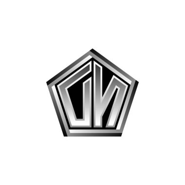 Modern geometrik gümüş stil tasarımlı DN Monogram logo harfi. Geometrik şekil yuvarlanmış, daire dikdörtgeni ve üçgen şekil logosu dizaynı
