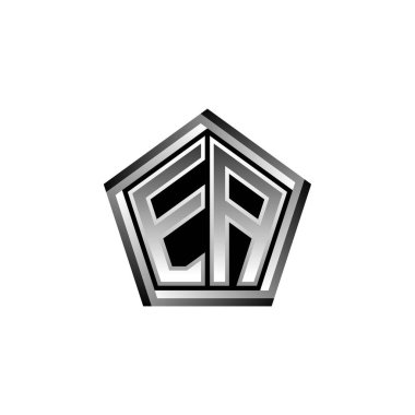 Modern geometrik gümüş şekilli EA Monogram logo harfi. Geometrik şekil yuvarlanmış, daire dikdörtgeni ve üçgen şekil logosu dizaynı