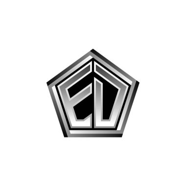 Modern geometrik gümüş tasarımlı ED monogram logo harfi. Geometrik şekil yuvarlanmış, daire dikdörtgeni ve üçgen şekil logosu dizaynı