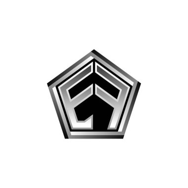 Modern geometrik gümüş tasarımı olan EF Monogram logo harfi. Geometrik şekil yuvarlanmış, daire dikdörtgeni ve üçgen şekil logosu dizaynı