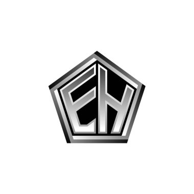 Modern geometrik gümüş tarzı tasarlanmış EH Monogram logo harfi. Geometrik şekil yuvarlanmış, daire dikdörtgeni ve üçgen şekil logosu dizaynı