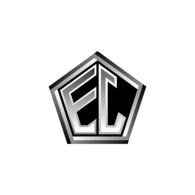 Modern geometrik gümüş şekilli EJ Monogram logo harfi. Geometrik şekil yuvarlanmış, daire dikdörtgeni ve üçgen şekil logosu dizaynı