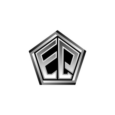Modern geometrik gümüş şekilli EQ Monogram logo harfi. Geometrik şekil yuvarlanmış, daire dikdörtgeni ve üçgen şekil logosu dizaynı