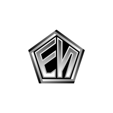 EN Monogram logo harfi modern geometrik gümüş stil tasarımı. Geometrik şekil yuvarlanmış, daire dikdörtgeni ve üçgen şekil logosu dizaynı