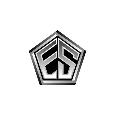 ES Monogram logo harfi modern geometrik gümüş stil tasarımı. Geometrik şekil yuvarlanmış, daire dikdörtgeni ve üçgen şekil logosu dizaynı