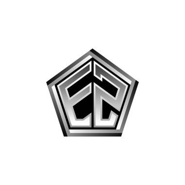 Modern geometrik gümüş şekilli EZ Monogram logo harfi. Geometrik şekil yuvarlanmış, daire dikdörtgeni ve üçgen şekil logosu dizaynı