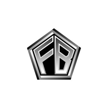 Modern geometrik gümüş stil tasarımlı FB Monogram logo harfi. Geometrik şekil yuvarlanmış, daire dikdörtgeni ve üçgen şekil logosu dizaynı