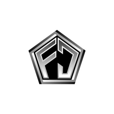 Modern geometrik gümüş stil tasarımlı FC Monogram logo harfi. Geometrik şekil yuvarlanmış, daire dikdörtgeni ve üçgen şekil logosu dizaynı