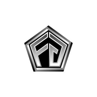 Modern geometrik gümüş stil tasarımlı FG Monogram logo harfi. Geometrik şekil yuvarlanmış, daire dikdörtgeni ve üçgen şekil logosu dizaynı