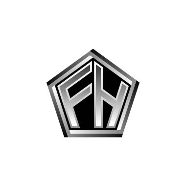 Modern geometrik gümüş stil tasarımlı FH Monogram logo harfi. Geometrik şekil yuvarlanmış, daire dikdörtgeni ve üçgen şekil logosu dizaynı