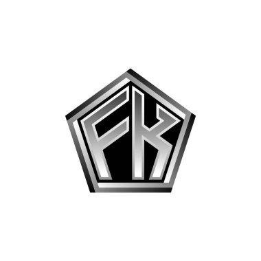 Modern geometrik gümüş stil tasarımlı FK Monogram logo harfi. Geometrik şekil yuvarlanmış, daire dikdörtgeni ve üçgen şekil logosu dizaynı