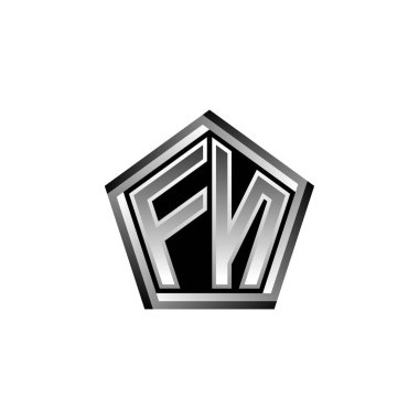 Modern geometrik gümüş stil tasarımlı FN Monogram logo harfi. Geometrik şekil yuvarlanmış, daire dikdörtgeni ve üçgen şekil logosu dizaynı