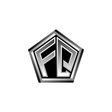 Modern geometrik gümüş stil tasarımlı FQ Monogram logo harfi. Geometrik şekil yuvarlanmış, daire dikdörtgeni ve üçgen şekil logosu dizaynı