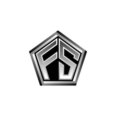 Modern geometrik gümüş stil tasarımlı FS Monogram logo harfi. Geometrik şekil yuvarlanmış, daire dikdörtgeni ve üçgen şekil logosu dizaynı