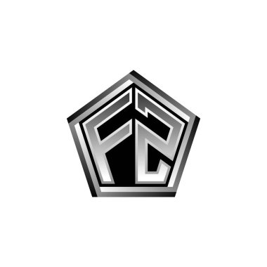 Modern geometrik gümüş stil tasarımlı FZ Monogram logo harfi. Geometrik şekil yuvarlanmış, daire dikdörtgeni ve üçgen şekil logosu dizaynı