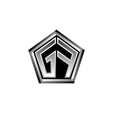 Modern geometrik gümüş stil tasarımlı GF Monogram logo harfi. Geometrik şekil yuvarlanmış, daire dikdörtgeni ve üçgen şekil logosu dizaynı