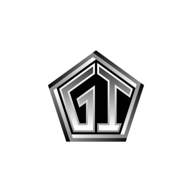 Modern geometrik gümüş şekilli GI Monogram logo harfi. Geometrik şekil yuvarlanmış, daire dikdörtgeni ve üçgen şekil logosu dizaynı