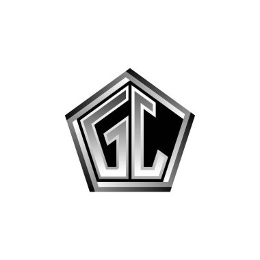 Modern geometrik gümüş şekilli GJ Monogram logo harfi. Geometrik şekil yuvarlanmış, daire dikdörtgeni ve üçgen şekil logosu dizaynı