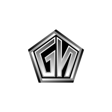 Modern geometrik gümüş şekilli GN Monogram logo harfi. Geometrik şekil yuvarlanmış, daire dikdörtgeni ve üçgen şekil logosu dizaynı