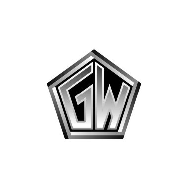 Modern geometrik gümüş şekilli GW Monogram logo harfi. Geometrik şekil yuvarlanmış, daire dikdörtgeni ve üçgen şekil logosu dizaynı