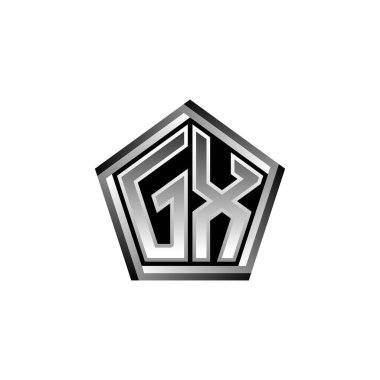 GX Monogram logo harfi ve modern geometrik gümüş stil tasarımı. Geometrik şekil yuvarlanmış, daire dikdörtgeni ve üçgen şekil logosu dizaynı