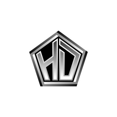 Modern geometrik gümüş tasarımlı HD Monogram logo harfi. Geometrik şekil yuvarlanmış, daire dikdörtgeni ve üçgen şekil logosu dizaynı