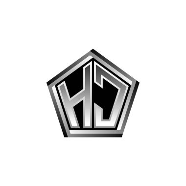 Modern geometrik gümüş stil tasarımlı HC Monogram logo harfi. Geometrik şekil yuvarlanmış, daire dikdörtgeni ve üçgen şekil logosu dizaynı