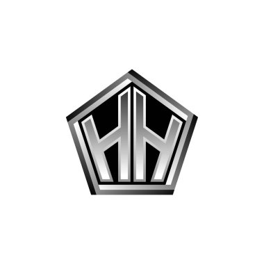 Modern geometrik gümüş stil tasarımlı HH Monogram logo harfi. Geometrik şekil yuvarlanmış, daire dikdörtgeni ve üçgen şekil logosu dizaynı