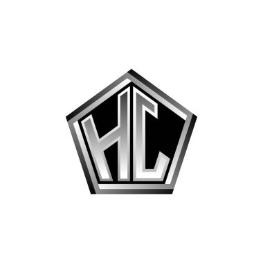Modern geometrik gümüş stil tasarımlı HJ Monogram logo harfi. Geometrik şekil yuvarlanmış, daire dikdörtgeni ve üçgen şekil logosu dizaynı