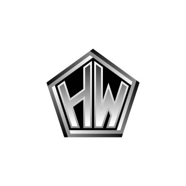Modern geometrik gümüş stil tasarımlı HW Monogram logo harfi. Geometrik şekil yuvarlanmış, daire dikdörtgeni ve üçgen şekil logosu dizaynı