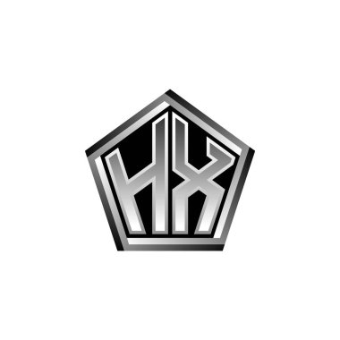 Modern geometrik gümüş stil tasarımlı HX Monogram logo harfi. Geometrik şekil yuvarlanmış, daire dikdörtgeni ve üçgen şekil logosu dizaynı