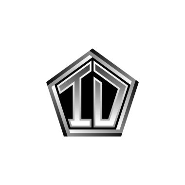 Monogram logo harfini modern geometrik gümüş tasarımı ile tanımla. Geometrik şekil yuvarlanmış, daire dikdörtgeni ve üçgen şekil logosu dizaynı