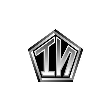 Modern geometrik gümüş stil tasarımlı In Monogram logo harfi. Geometrik şekil yuvarlanmış, daire dikdörtgeni ve üçgen şekil logosu dizaynı
