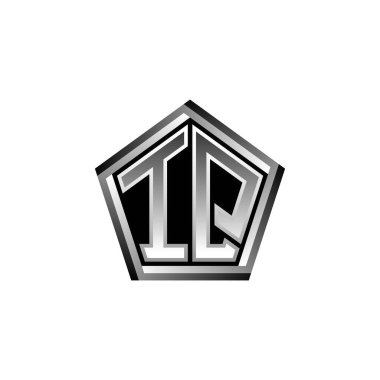 Modern geometrik gümüş şekilli IQ Monogram logo harfi. Geometrik şekil yuvarlanmış, daire dikdörtgeni ve üçgen şekil logosu dizaynı