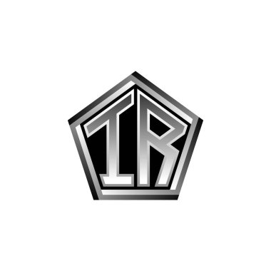 IR Monogram logo harfi modern geometrik gümüş stil tasarımı. Geometrik şekil yuvarlanmış, daire dikdörtgeni ve üçgen şekil logosu dizaynı