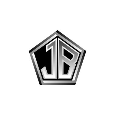 Modern geometrik gümüş şekilli JB Monogram logo harfi. Geometrik şekil yuvarlanmış, daire dikdörtgeni ve üçgen şekil logosu dizaynı