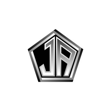 Modern geometrik gümüş stil tasarımlı JA Monogram logo harfi. Geometrik şekil yuvarlanmış, daire dikdörtgeni ve üçgen şekil logosu dizaynı