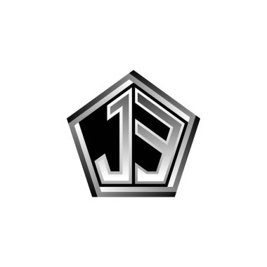 JE Monogram logo harfi ve modern geometrik gümüş stil tasarımı. Geometrik şekil yuvarlanmış, daire dikdörtgeni ve üçgen şekil logosu dizaynı