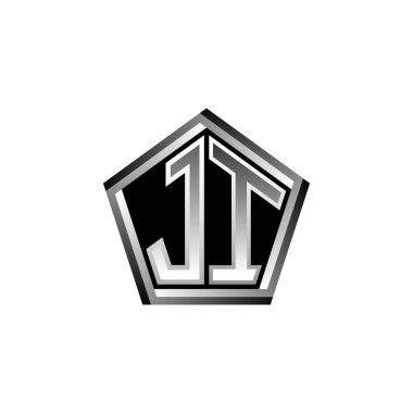 Modern geometrik gümüş stil tasarımlı JI Monogram logo harfi. Geometrik şekil yuvarlanmış, daire dikdörtgeni ve üçgen şekil logosu dizaynı