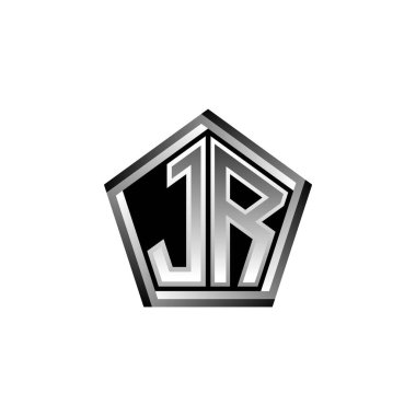 Modern geometrik gümüş stil tasarımlı JR Monogram logo harfi. Geometrik şekil yuvarlanmış, daire dikdörtgeni ve üçgen şekil logosu dizaynı
