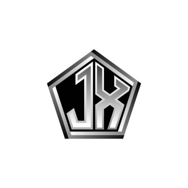 Modern geometrik gümüş stil tasarımlı JX Monogram logo harfi. Geometrik şekil yuvarlanmış, daire dikdörtgeni ve üçgen şekil logosu dizaynı