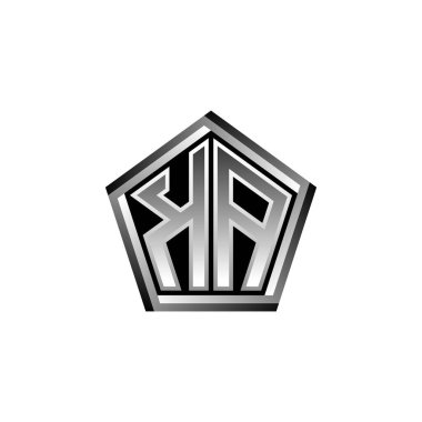 Modern geometrik gümüş stil tasarımlı KA Monogram logo harfi. Geometrik şekil yuvarlanmış, daire dikdörtgeni ve üçgen şekil logosu dizaynı
