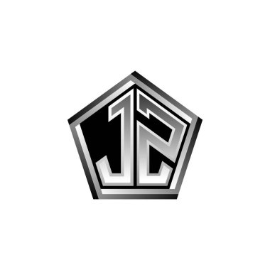 Modern geometrik gümüş stil tasarımlı JZ Monogram logo harfi. Geometrik şekil yuvarlanmış, daire dikdörtgeni ve üçgen şekil logosu dizaynı