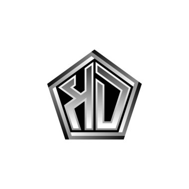 Modern geometrik gümüş tarzı tasarlanmış KD Monogram logo harfi. Geometrik şekil yuvarlanmış, daire dikdörtgeni ve üçgen şekil logosu dizaynı